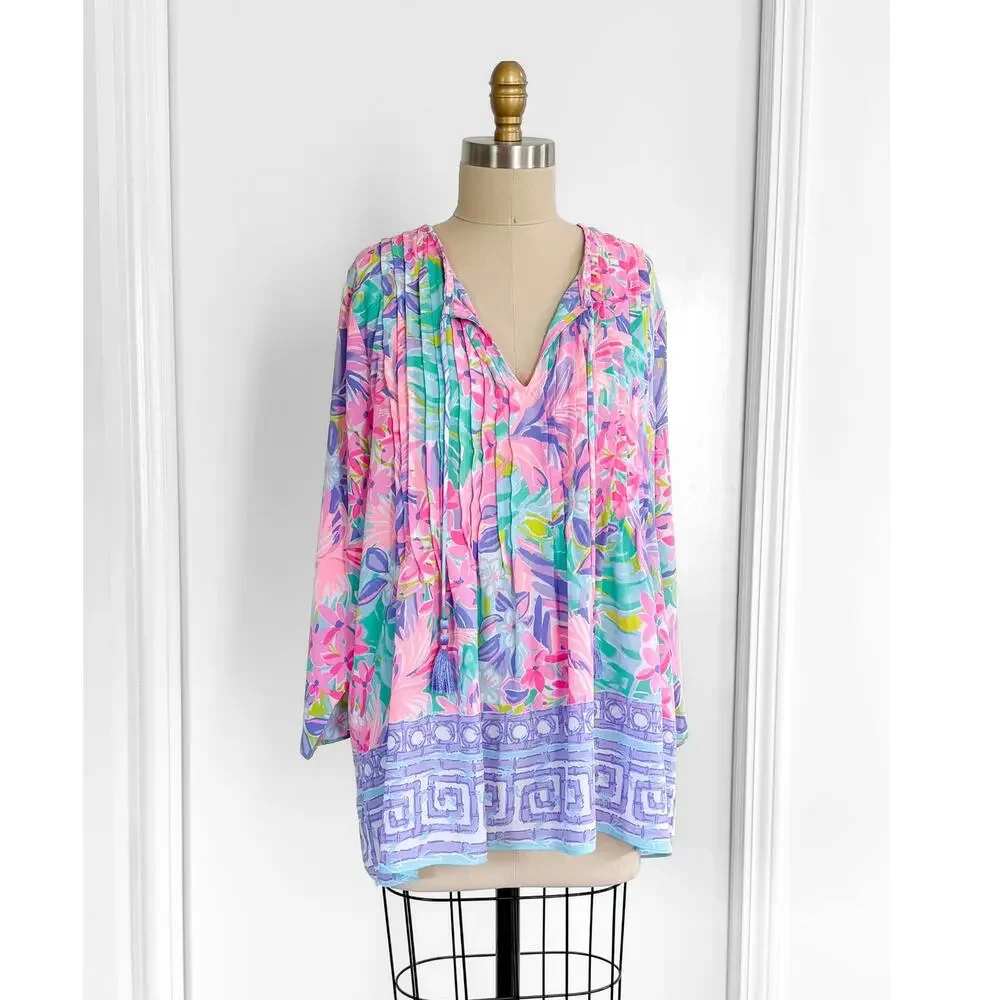Lilly Pulitzer Marilina Bright Pink Aqua Purple Print Tunic It Was All A Dream - Picture 4 of 8